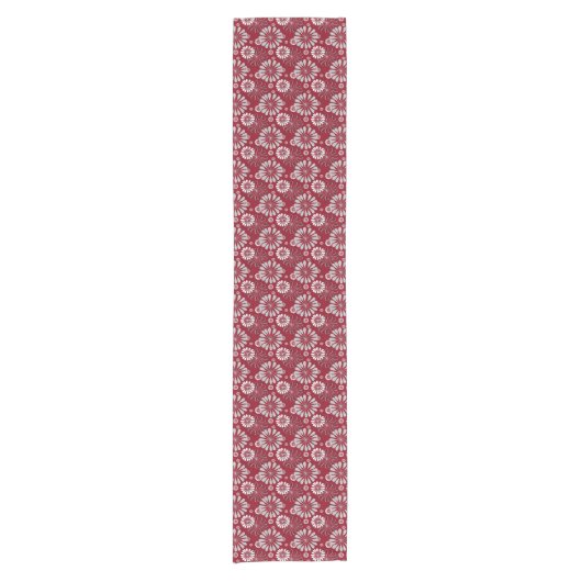 Burgundy en Gray Floral Pattern Korte Tafelloper (Voorkant)