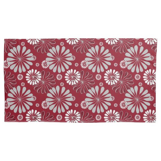Burgundy en Gray Floral Pattern Kussensloop (Voorkant-Links)