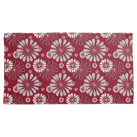 Burgundy en Gray Floral Pattern Kussensloop (Voorkant-Rechts)