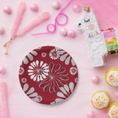 Burgundy en Gray Floral Pattern Papieren Bordje (Feest)