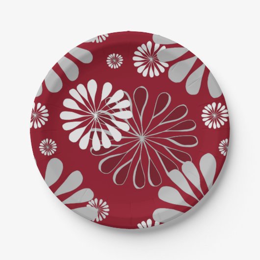 Burgundy en Gray Floral Pattern Papieren Bordje (Voorkant)