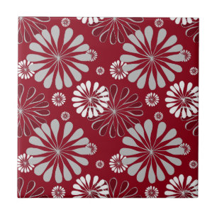 Burgundy en Gray Floral Pattern Tegeltje
