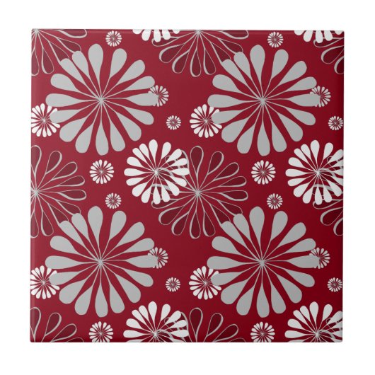 Burgundy en Gray Floral Pattern Tegeltje (Voorkant)