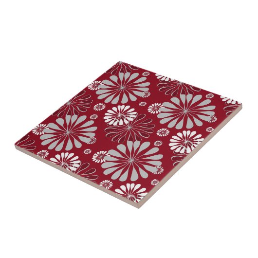 Burgundy en Gray Floral Pattern Tegeltje (Zijkant)