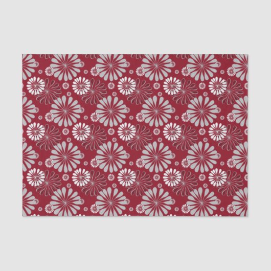Burgundy en Gray Floral Pattern Tissuepapier (Voorkant)