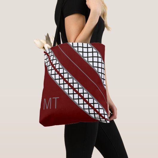 Burgundy en Gray Monogram Tote Bag (Dichtbij)