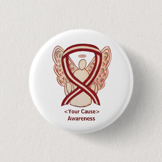 Burgundy en Ivory Awareness Ribbon Angel Pins Ronde Button 3,2 Cm (Voorkant)