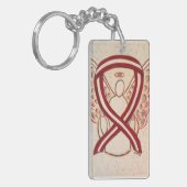 Burgundy en Ivory Awareness Ribbon Angel Sleutelha Sleutelhanger (Voorkant Links)