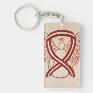 Burgundy en Ivory Awareness Ribbon Angel Sleutelha Sleutelhanger