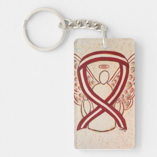 Burgundy en Ivory Awareness Ribbon Angel Sleutelha Sleutelhanger (Voorkant)