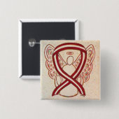 Burgundy en Ivory Ribbon Awareness Angel Pin Vierkante Button 5,1 Cm (Voorkant /achterkant)