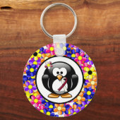 Burgundy en Ivory Ribbon Penguin Sleutelhanger (Voorkant)