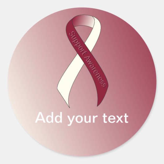 Burgundy en Ivory Ribbon Support Awareness Ronde Sticker (Voorkant)