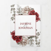 Burgundy en Ivory Waterverf Rozen Wedding | Drieluik Uitnodiging (Cover)