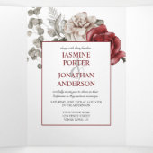 Burgundy en Ivory Waterverf Rozen Wedding | Drieluik Uitnodiging (Binnenkant midden)