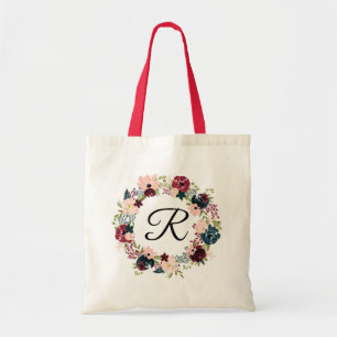 Burgundy en marine bloemrijke boho persoonlijk cad tote bag