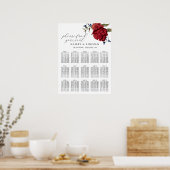 Burgundy en Navy Bloemige Trouw Stoelen Plattegron Poster (Keuken)