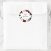 Burgundy en Navy Blue Floral Wreath Wedding Ronde Sticker (Tas)