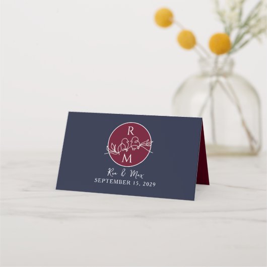 Burgundy en Navy Blue Wedding Plaatskaartje (Achterkant)