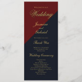 Burgundy en Navy Blue Wedding Programme Programmakaart (Voorkant)