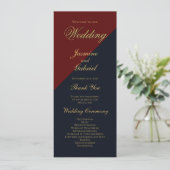 Burgundy en Navy Blue Wedding Programme Programmakaart (Staand voorkant)