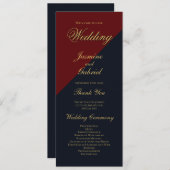 Burgundy en Navy Blue Wedding Programme Programmakaart (Voorkant / Achterkant)