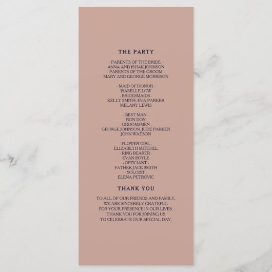 Burgundy en Navy Blue Wedding Programme Programmakaart (Achterkant)