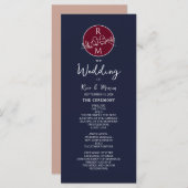 Burgundy en Navy Blue Wedding Programme Programmakaart (Voorkant / Achterkant)
