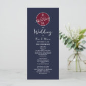 Burgundy en Navy Blue Wedding Programme Programmakaart (Staand voorkant)