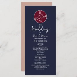 Burgundy en Navy Blue Wedding Programme Programmakaart
