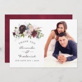 Burgundy en Navy Floral Wedding Bedankt (Voorkant / Achterkant)