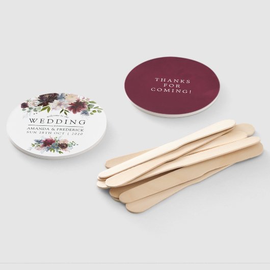 Burgundy en Navy Floral Wedding Favor Handwaaier (Niet-gemonteerd)