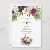 Burgundy en Navy Peacock Wine met gemarteld huweli Kaart (Voorkant)