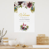 Burgundy en Navy Peacock Wine met gemarteld huweli Poster (Keuken)