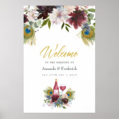 Burgundy en Navy Peacock Wine met gemarteld huweli Poster (Voorkant)