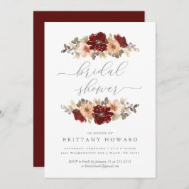 Burgundy en Peach Floral Bridal Shower Invitation Kaart