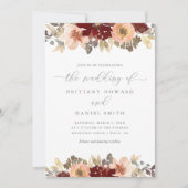 Burgundy en Peach Floral Greenery Wedding Kaart (Voorkant)