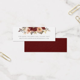Burgundy en Peach Floral Wedding Website Invoegen Mini Visitekaartjes