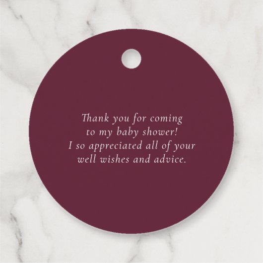 Burgundy en perzikbloemen babyshower bedankt bedankjes labels (Achterkant)