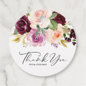 Burgundy en perzikbloemen babyshower bedankt bedankjes labels (Voorkant)