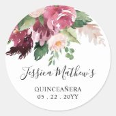 Burgundy en Pink Floral Envelope Seal/Favor Ronde Sticker (Voorkant)