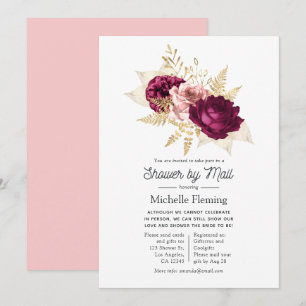 Burgundy en Pink Floral Shower per Mail Kaart
