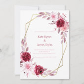Burgundy en Pink Floral Wedding Invitation Kaart (Voorkant)