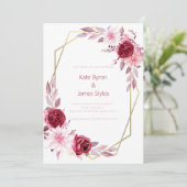 Burgundy en Pink Floral Wedding Invitation Kaart (Staand voorkant)