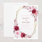 Burgundy en Pink Floral Wedding Invitation Kaart (Voorkant / Achterkant)
