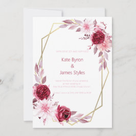 Burgundy en Pink Floral Wedding Invitation Kaart