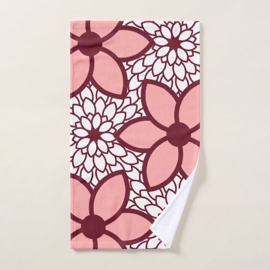 Burgundy en Pink Modern Floral Bad Handdoek (Handdoek)