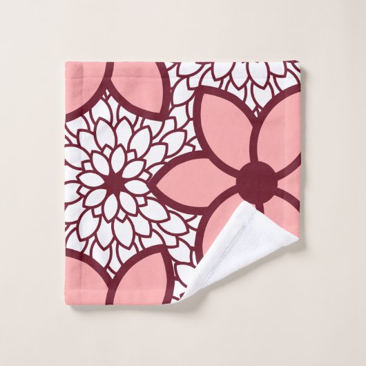 Burgundy en Pink Modern Floral Bad Handdoek (Wasdoekje)
