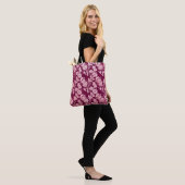 BURGUNDY- EN PINKSTROMEN EN VERTICALE STRIPEN TOTE BAG (Op model)