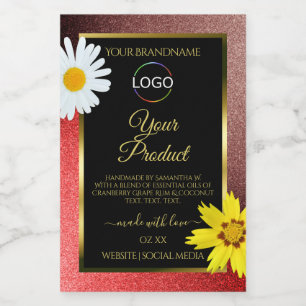 Burgundy en rood glitter zwarte productlabels logo voedselcontainer etiket